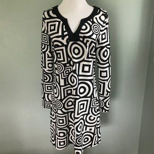 Aryeh Black/White Print, Long Sleeved Dress, M